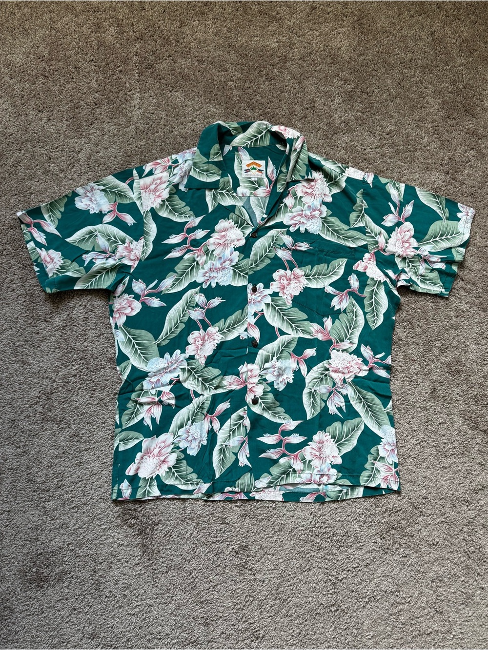 VTG Pineapple Juice Hawaiian Classic Men’s L Floral Green Short Sleeve Button-Up